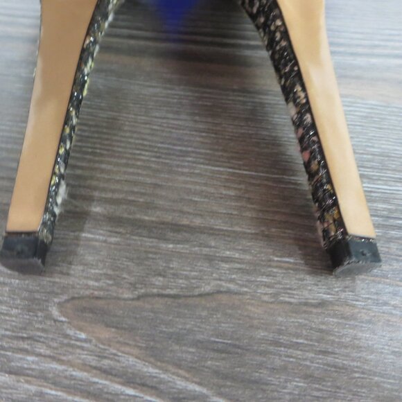 Near New Casadei Tweed Stiletto High Heels Peep Toe 9 Black Silver - Picture 12 of 16